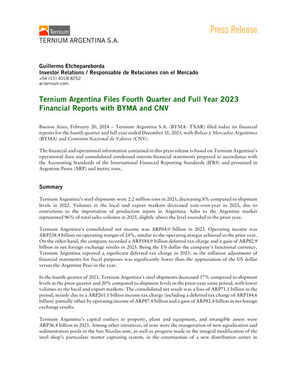 Thumbnail Ternium Argentina Quarterly Report 2023-q4