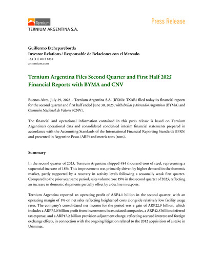 Thumbnail Ternium Argentina Quarterly Report 2025-q2