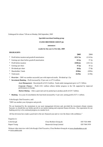 Thumbnail Close Brothers Group Financial Report 2005