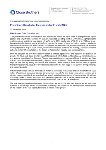 Thumbnail Close Brothers Group Financial Report 2025