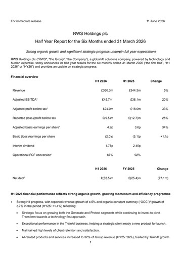 Thumbnail RWS Holdings Half-year Report 2026-h1
