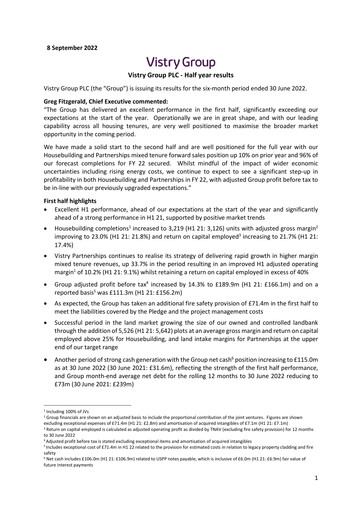 Thumbnail Vistry Group Half-year Report 2022-h1