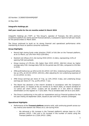 Thumbnail IntegraFin Half-year Report 2024-h1