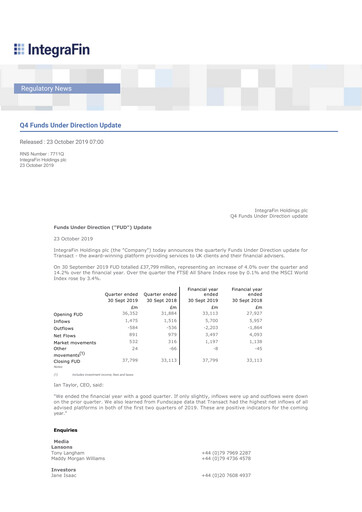 Thumbnail IntegraFin Quarterly Report 2019-q4