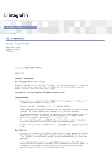 Thumbnail IntegraFin Quarterly Report 2024-q3