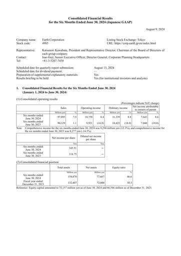 Vorschaubild Earth Corporation Halbjahresbericht 2024-h1