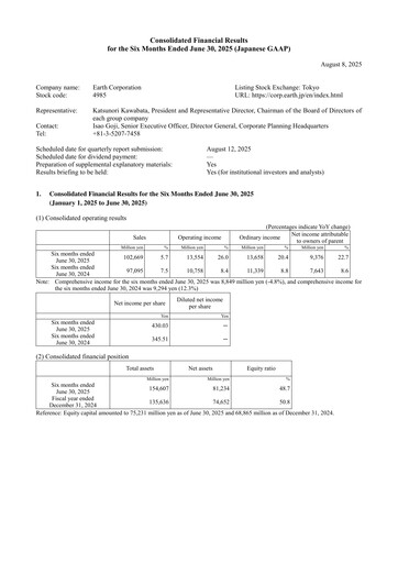 Vorschaubild Earth Corporation Halbjahresbericht 2025-h1