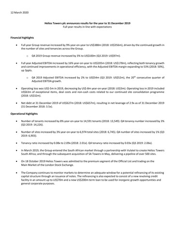 Vorschaubild Helios Towers Finanzbericht 2019