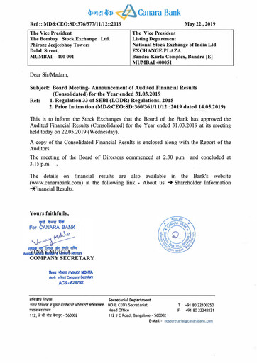 Thumbnail Canara Bank
 Financial Report 2019