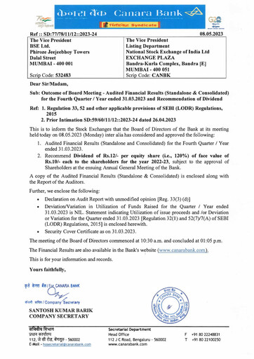 Thumbnail Canara Bank
 Financial Report 2022-2023