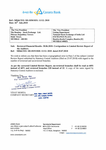 Thumbnail Canara Bank
 Quarterly Report 2018-q1