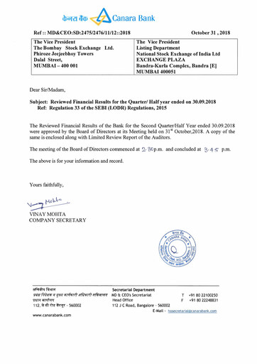 Thumbnail Canara Bank
 Quarterly Report 2018-q2