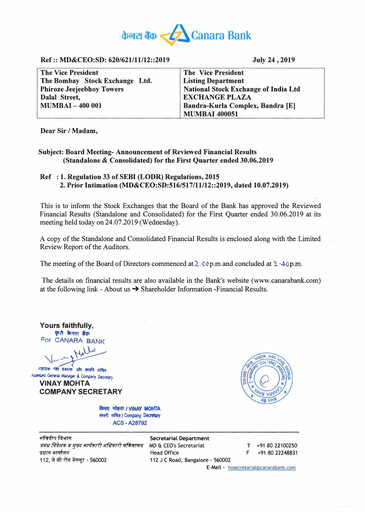 Thumbnail Canara Bank
 Quarterly Report 2019-q1