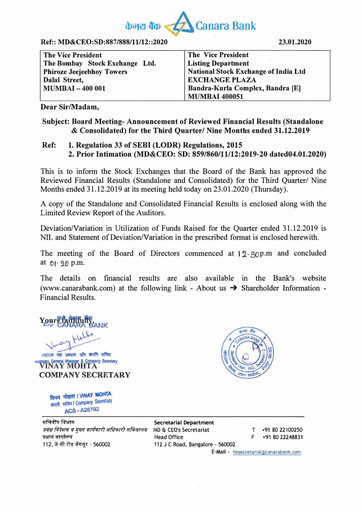 Thumbnail Canara Bank
 Quarterly Report 2019-q3