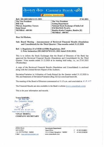 Thumbnail Canara Bank
 Quarterly Report 2020-q3