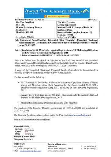 Thumbnail Canara Bank
 Quarterly Report 2025-q1