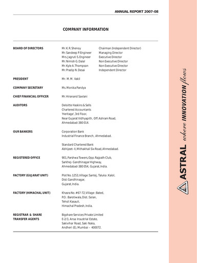 Thumbnail Astral Poly Technik
 Annual Report 2007-2008