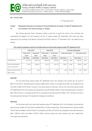 Thumbnail Energy Absolute Quarterly Report 2015-q3