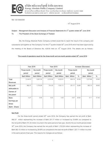 Thumbnail Energy Absolute Quarterly Report 2016-q2