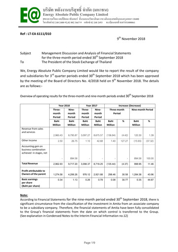 Thumbnail Energy Absolute Quarterly Report 2018-q3