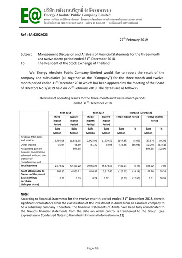 Thumbnail Energy Absolute Quarterly Report 2018-q4