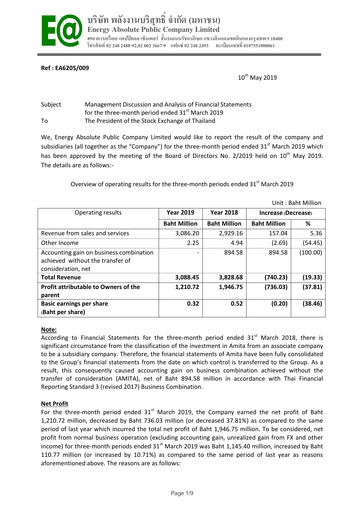 Thumbnail Energy Absolute Quarterly Report 2019-q1