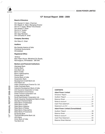 Thumbnail Adani Power Annual Report 2008-2009