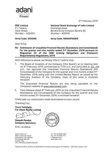 Thumbnail Adani Power Quarterly Report 2018-q3