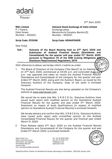 Thumbnail Adani Power Quarterly Report 2020-q4