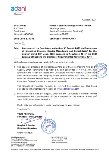 Thumbnail Adani Power Quarterly Report 2021-q1