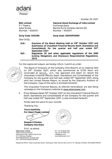 Thumbnail Adani Power Quarterly Report 2021-q2