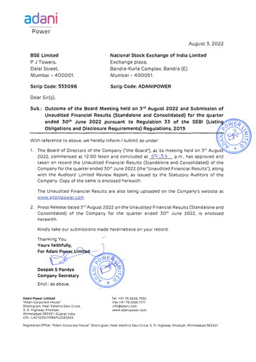 Thumbnail Adani Power Quarterly Report 2022-q1