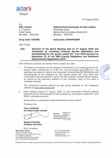 Thumbnail Adani Power Quarterly Report 2023-q1