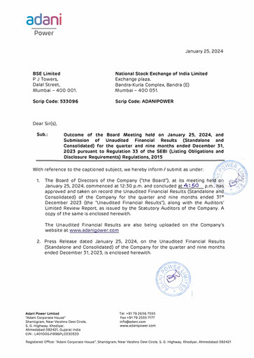 Thumbnail Adani Power Quarterly Report 2023-q3