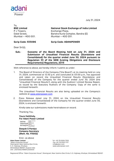 Thumbnail Adani Power Quarterly Report 2024-q1