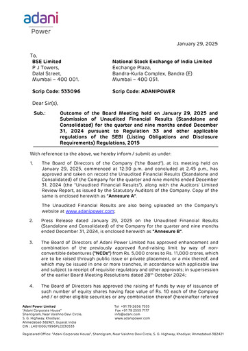 Thumbnail Adani Power Quarterly Report 2024-q3
