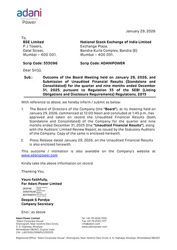 Thumbnail Adani Power Quarterly Report 2025-q3