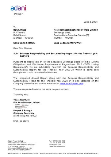 Thumbnail Adani Power Sustainability Report 2023-2024