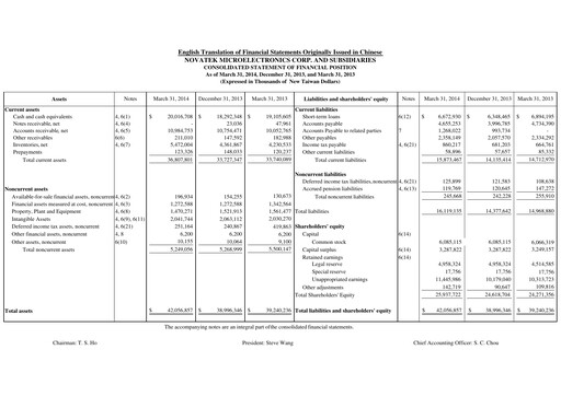 Thumbnail Novatek Microelectronics Quarterly Report 2014-q1