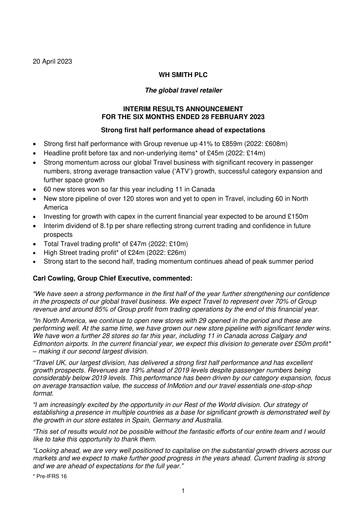 Thumbnail WH Smith Half-year Report 2023