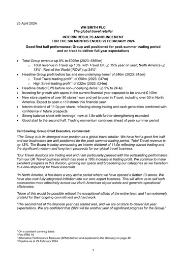 Thumbnail WH Smith Half-year Report 2024