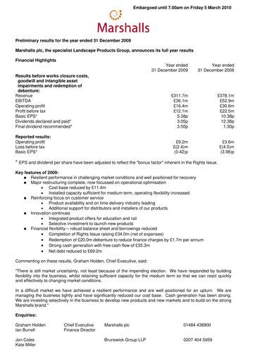 Thumbnail Marshalls plc Financial Report 2009