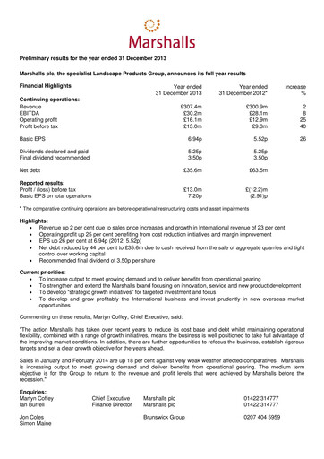 Thumbnail Marshalls plc Financial Report 2013