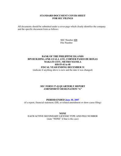 Thumbnail Bank of the Philippine Islands Quarterly Report 2007-q2