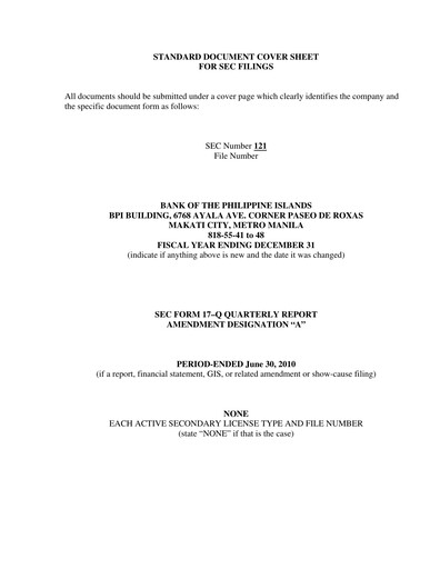 Thumbnail Bank of the Philippine Islands Quarterly Report 2010-q2