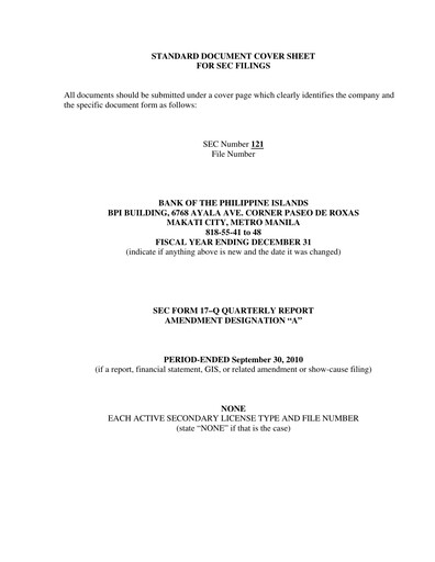 Thumbnail Bank of the Philippine Islands Quarterly Report 2010-q3