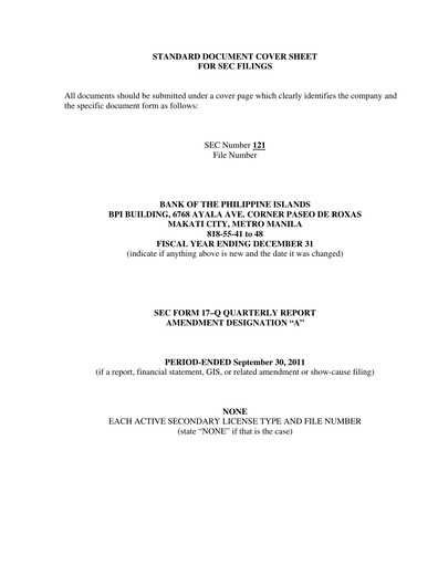 Thumbnail Bank of the Philippine Islands Quarterly Report 2011-q3