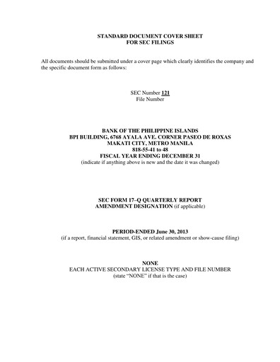 Thumbnail Bank of the Philippine Islands Quarterly Report 2013-q2