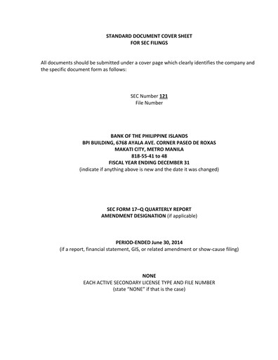 Thumbnail Bank of the Philippine Islands Quarterly Report 2014-q2