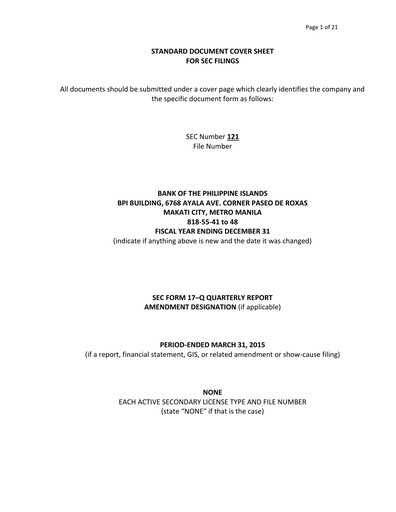 Thumbnail Bank of the Philippine Islands Quarterly Report 2015-q1